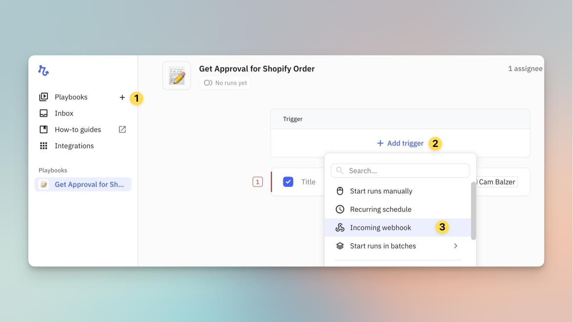 Relay.app workflow trigger in Shopify admin