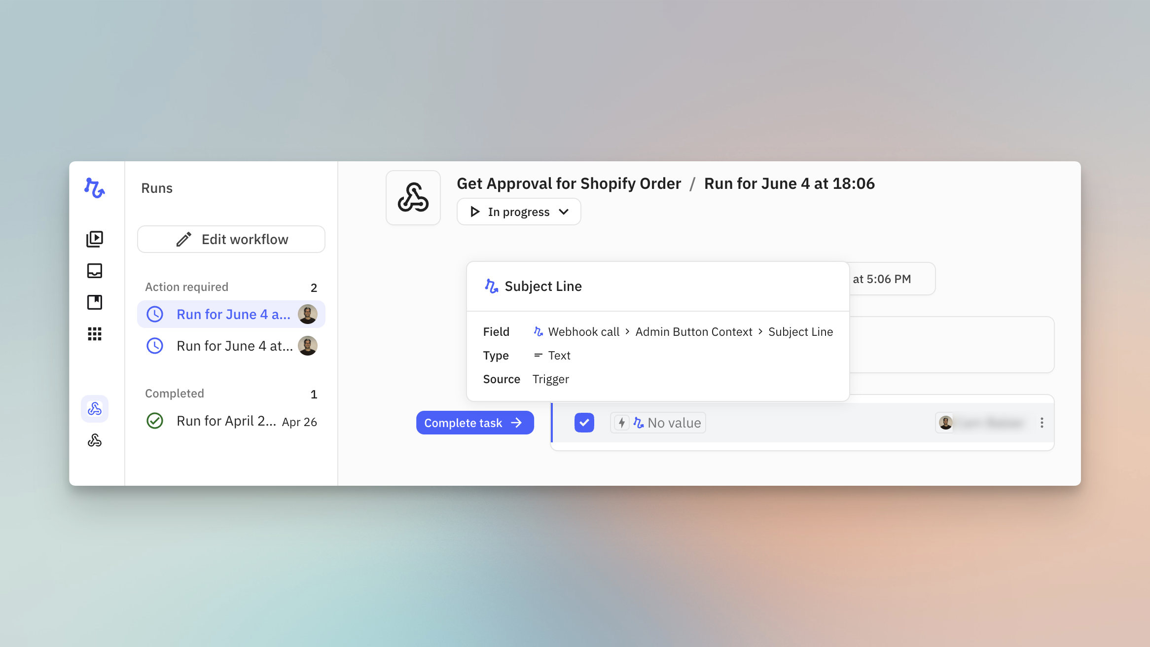 Relay.app workflow trigger in Shopify admin