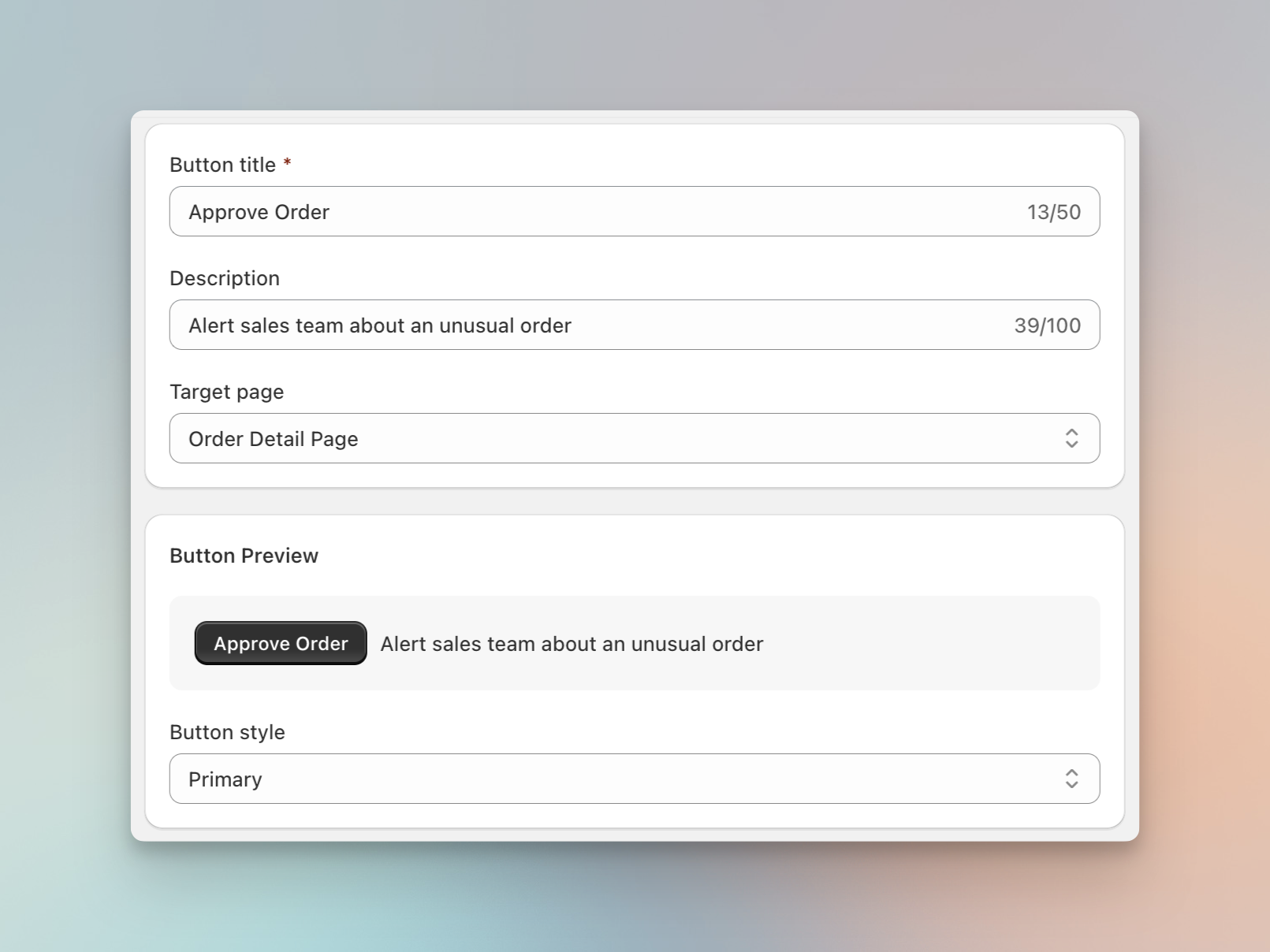 Relay.app workflow trigger in Shopify admin