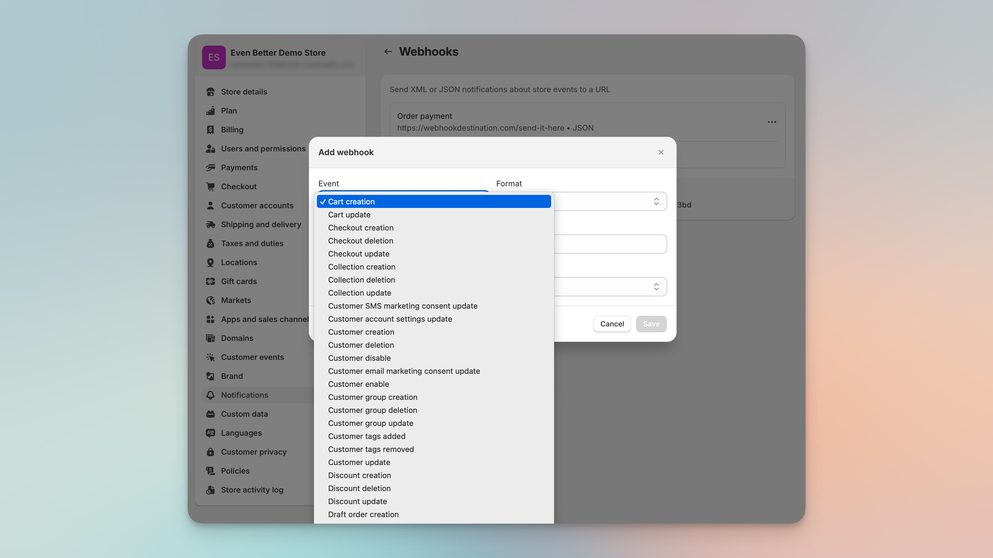 Webhook basics in Shopify admin