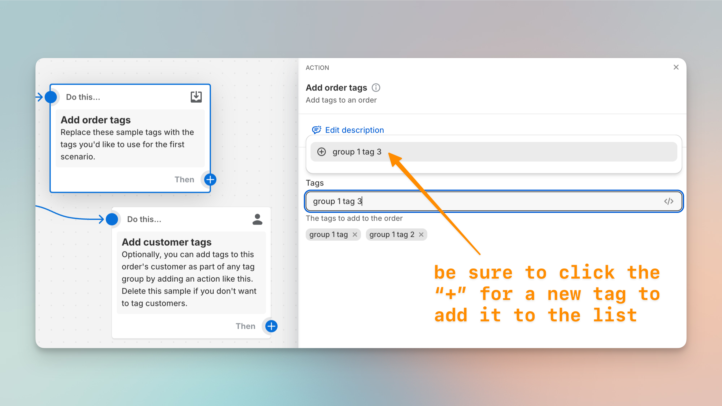 Adding multiple tags to a Shopify order in Shopify admin